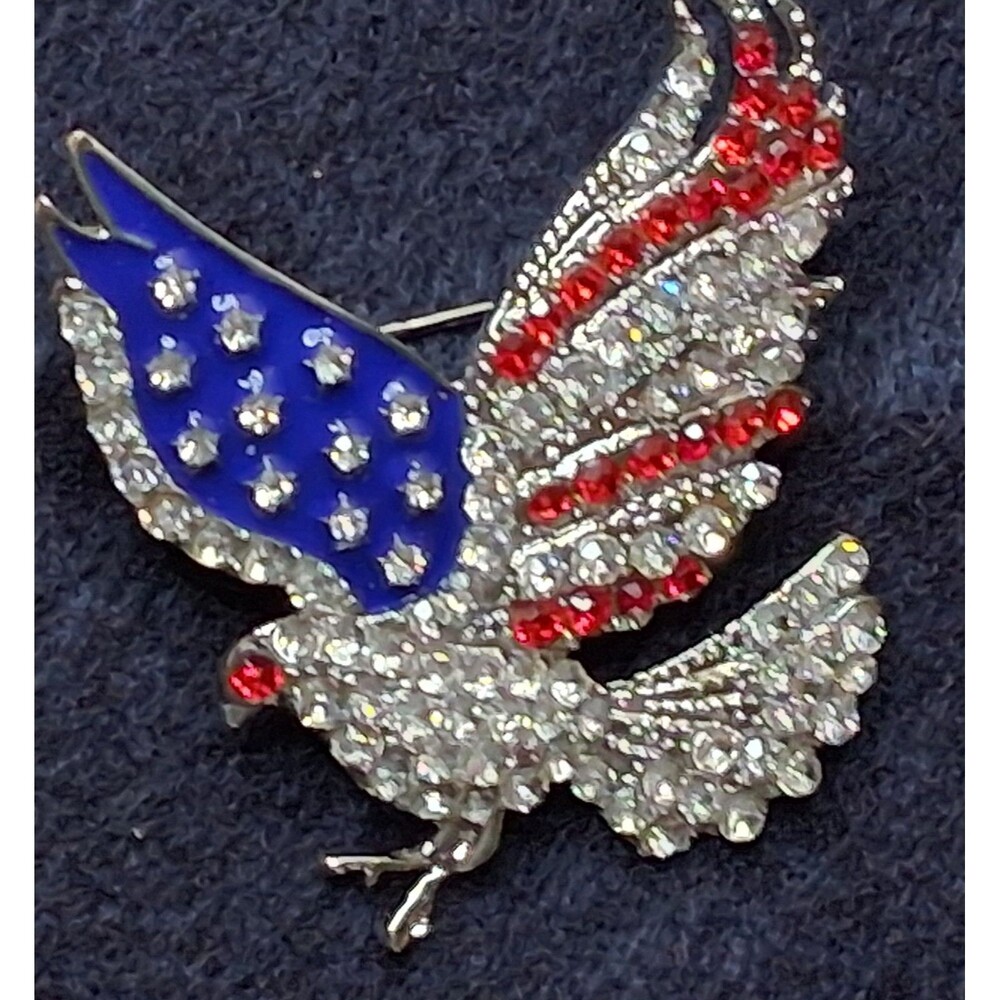 Patriotic USA 250th American Bald Eagle Rhinestone Brooch Silver-tone